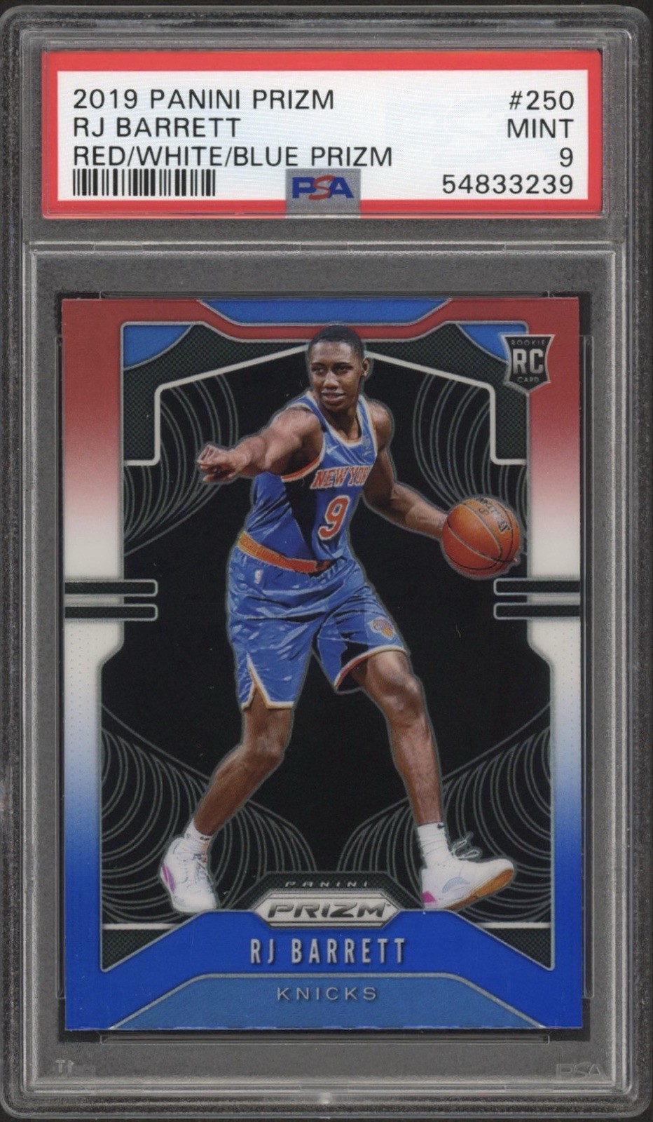 2019 Panini Prizm RJ Barrett Red/White/Blue Prizm Rookie RC #250 PSA 9 Mint