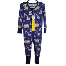 William & Ryan Bamboo Christmas Construction Zippy Pajamas Blue 12-18M NWT