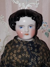 16" Antique Civil War 1860 Flat Top China Head Doll Original Body  Clothes