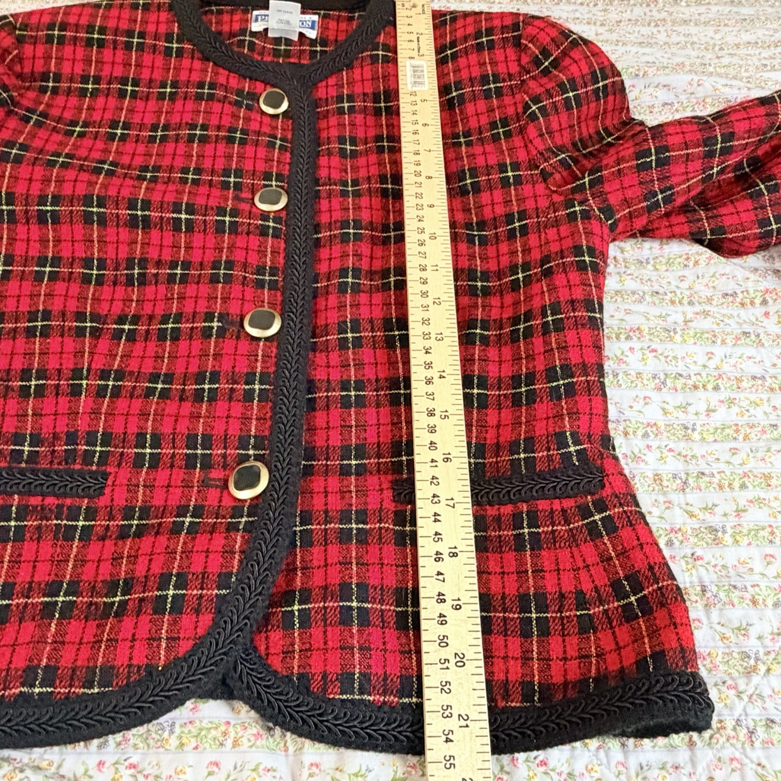 Pendleton Petite Wool Plaid Jacket Red Black Gold… - image 9