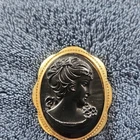 Trifari Black Cameo Oval Gold Tone Brooch Pin Vintage Fashion Jewelry