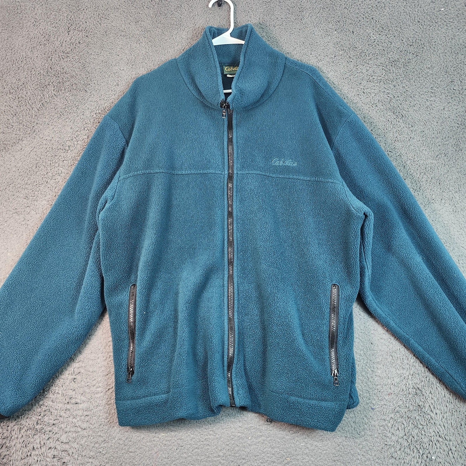 Cabela's Fleece Jacket Mens 3XL Blue Full Zip Bomber Elastic Hem Outdoor Hiking