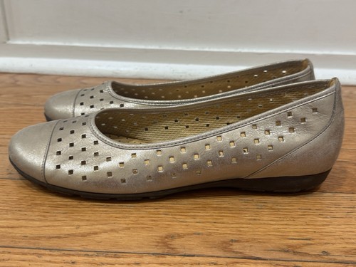 Gabor Hovercraft Ballet Flats Gold Leather Perforated Comfort Shoes UK 7 US 9.5
