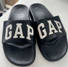 GAP Slides Mens Sz 8-9 Black White Gym Shower Shoes Travel Vacation Pool Vibe