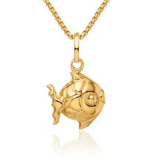 14K Solid Yellow Gold Fish Necklace