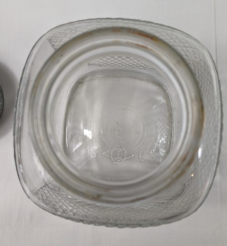 VTG Large Owens Illinois Glass Jar Square Waffle Diamond Pattern Ball Lid - Picture 12 of 17
