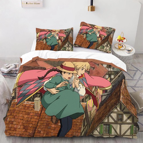 Anime Howl’s Moving Castle Bedding Set Bedspread Duvet Cover Pillowcases 3pcs - Picture 33 of 54