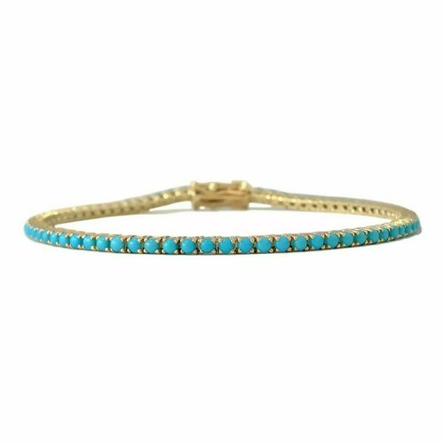 6Ct Round Lab Created Blue Turquoise Tennis Bracelet In 14K Yellow Gold Plated - Picture 4 of 4