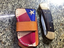 Leather Folding Knife Belt Loop Case Sheath Buck 112 Size Sheath Only USA Flag