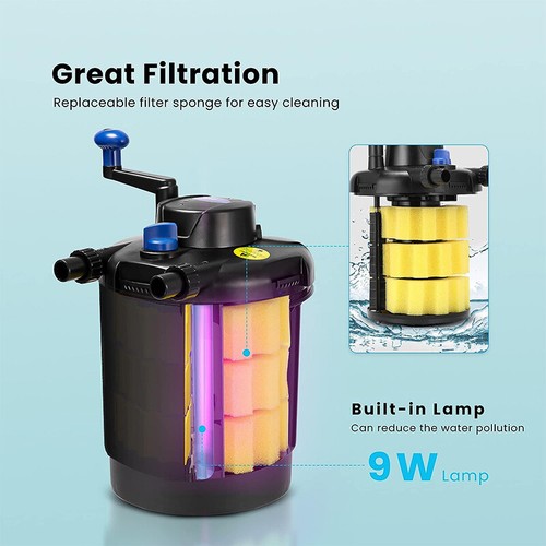 1000GPH Pressurized Biological Pond Bio Filter w/ Built-In UV Lamp for Koi Ponds - Picture 4 of 7