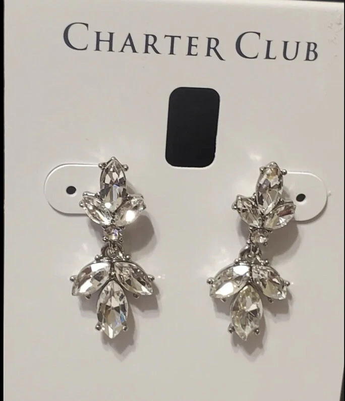 Brincos de gota de cristal tom prata Charter Club - Imagem 3 de 3