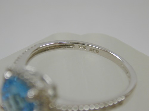 14K White Gold 1.88CT Cushion Swiss Blue Topaz & Diamond Halo Ring~Size 7~Bridal - Picture 5 of 7