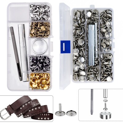 100PCS Set Nieten Doppelkappe Messing Bolzen Befestigung Werkzeug für Leder Handwerk Gürtel Kit
