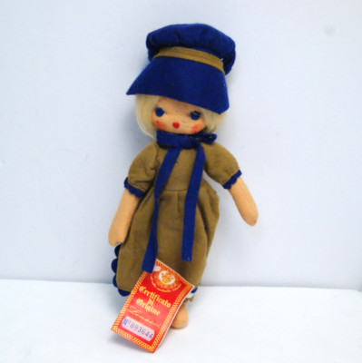 LENCI Felt Doll Big Blue Eyes Blonde Hair 11'' Certificate Torino Italy VTG READ