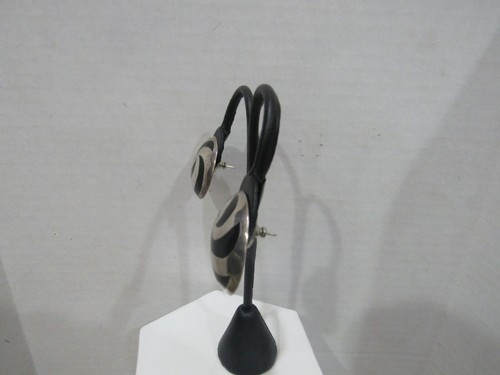 Onyx Inlay 925 Taxco Mexico Vtg Earrings Sterling Silver Round Puffy Posts - Picture 2 of 6