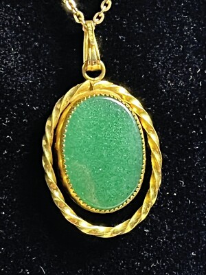 Vintage Sorrento 1/20 12k Gold Filled Brooch Necklace w/ Jadeite
