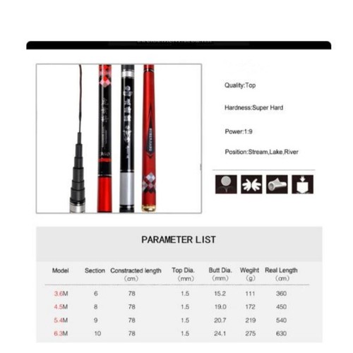 Telescopic Fishing Rod 3.6m 4.5m 5.4m 6.3m High Carbon Stream Fishing Pole Carp - Picture 7 of 40