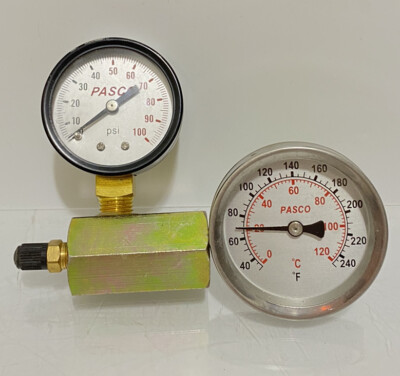 #ad #ad Lot of 2 Pasco Temperature amp; Pressure Gauge 0 240 Degree 0 100 psi Brass Adapter $57.42