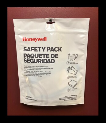 HONEYWELL SAFETY PACK ~ 3 FACE MASKS, 3 PAIRS GLOVES, 5 CLEANING WIPES ~ TRAVEL