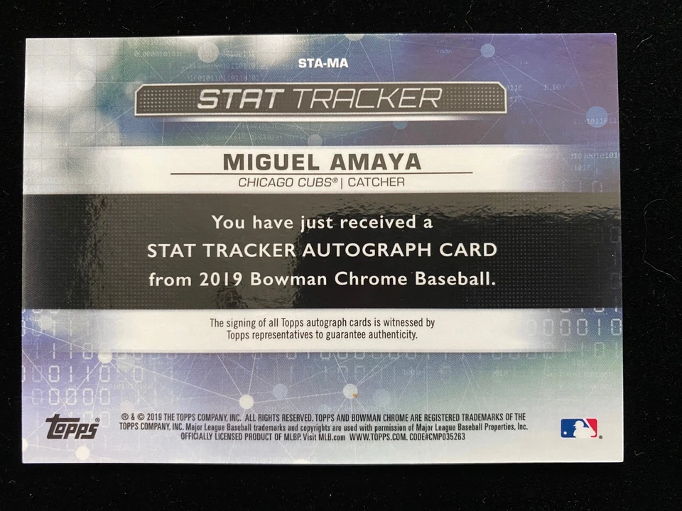 2019 Bowman Chrome MIGUEL AMAYA Rookie STAT TRACKER AUTO REFRACTOR #/99 Cubs RC - Image 2 of 3