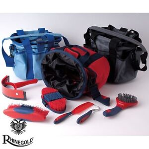 GREY BLUE HORSE BRUSHES RED COMPLETE GROOMING KIT