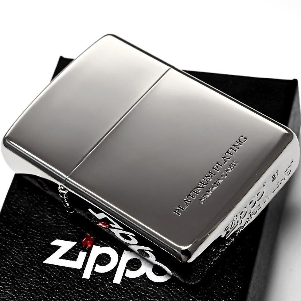 Zippo Lighter Armor Case Platinum Plating Silver Side Logo