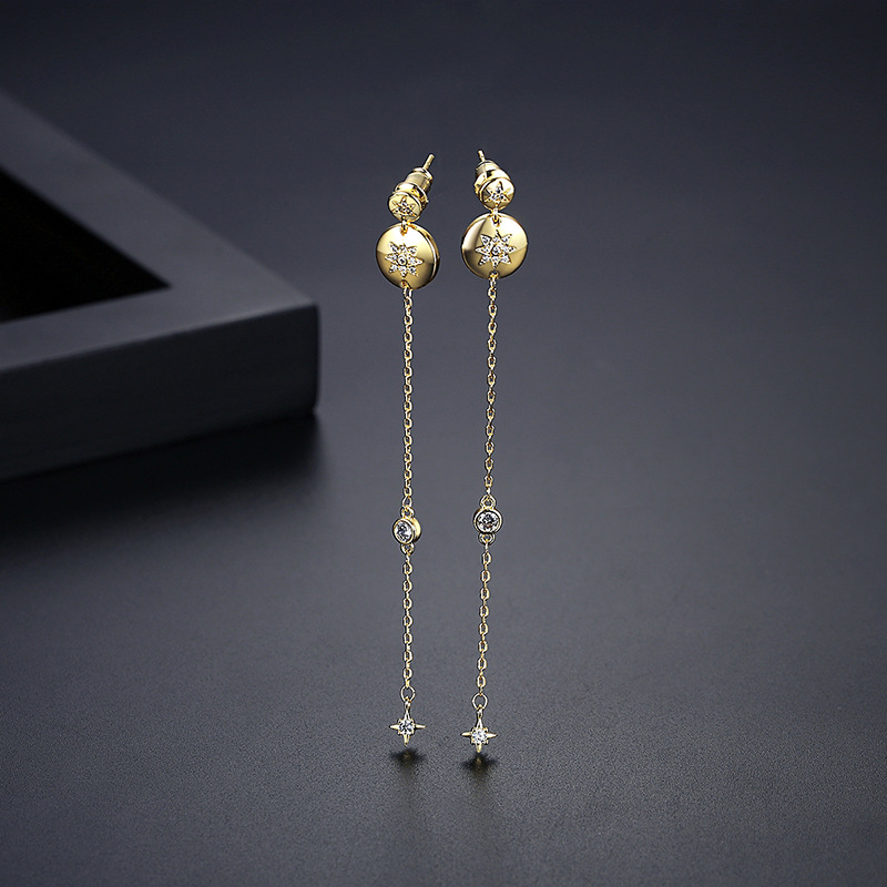 Long Geometric Earrings Fashion Simple Copper Inlaid Zircon Gold Plated Jewelry