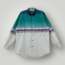 Vintage Express Rider Shirt Mens Large Blue Beige Southwestern Aztec Western