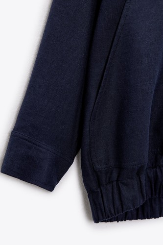 ZARA NAVY BLUE OVERSIZED LINEN BLEND LONGLINE BOMBER JACKET SIZE L UK 12-14 - Picture 8 of 10
