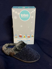 Totes Women's Coxy Slippers Memory Foam   Comfort Faux Fur Blue/Black XL 9-10