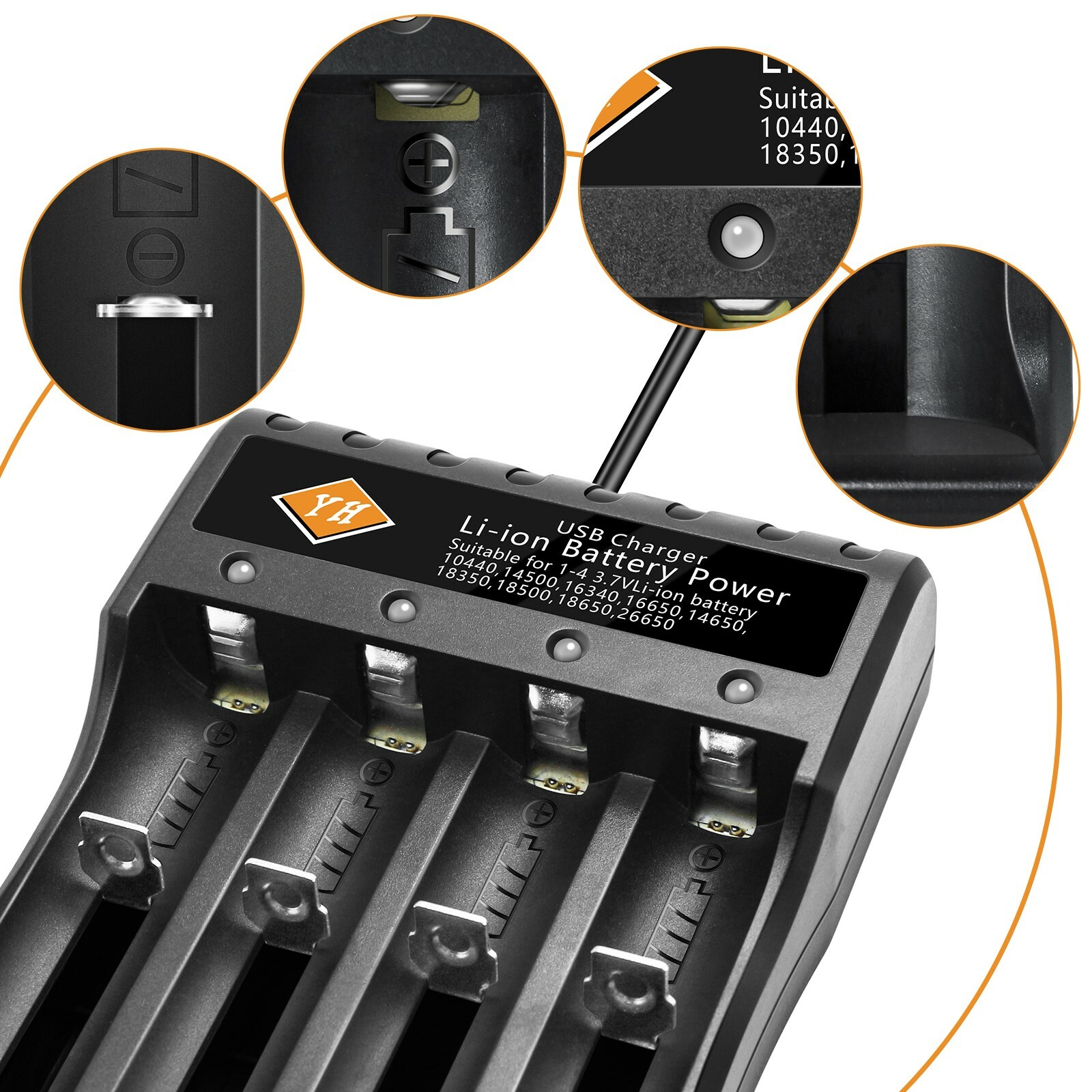 4 Slots Li-Ion Akku Ladegerät USB Charger für I8650 14500 26650 Lithium Batterie