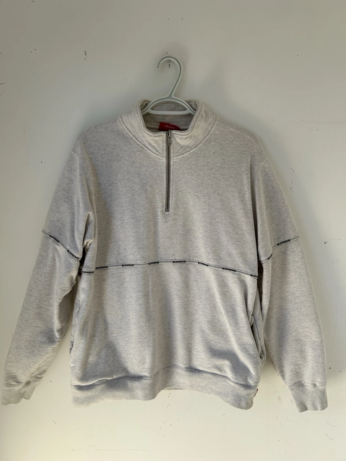 Sweat shirt gris homme taille moyenne avec logo Supreme Piping Quarter Zip
