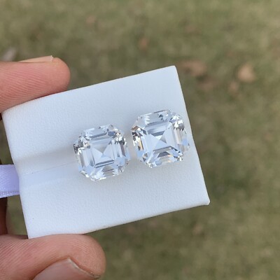 11.8/12mm Identical Pair 22.2 Cts Octagon Cut White Natural Topaz Loose Gemstone