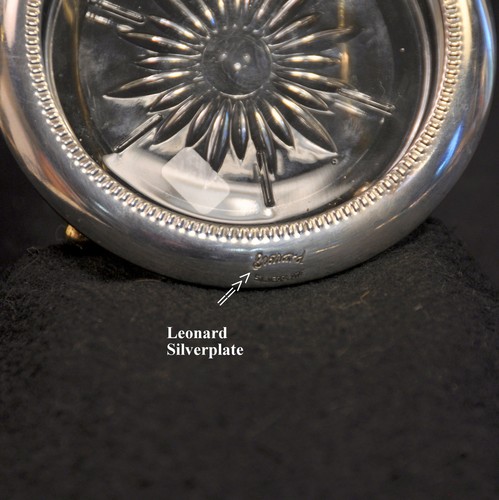 Leonard Crystal Glass Silver Plated 4 Coasters Starburst Pattern Vintage - Picture 11 of 12