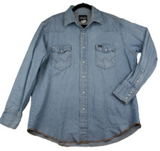 Vintage Wrangler Denim Pearl Snap 2XL Long Sleeve Shirt Country Rodeo Cowboy XXL