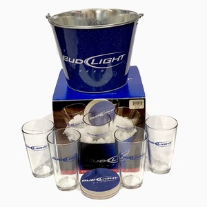 BUD LIGHT BEER Bar 20 Piece Gift Set 4 16 Oz Glass 15 ...