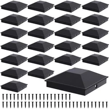 4x4 Black Post Caps 24 Pack with Screws - Waterproof Plastic Easy Install
