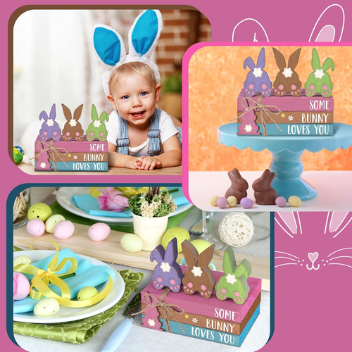 4 Pcs Easter Table Decor Wooden Sign Happy Easter Farmhouse Wooden Block Decorat - Picture 5 of 12