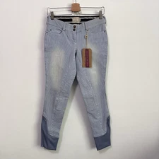 Horseware Ireland Pants 28R Belle Breeches Jockey Riding Blue Stripe Denim NEW