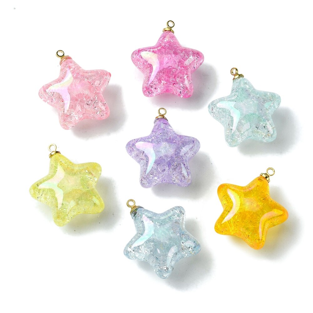 50x Colgantes de Acrílico Crackle Star Charm con Lazos de Hierro para Hacer Joyas Hágalo Usted Mismo