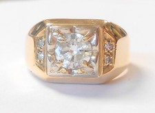 Vintage 6mm Center Diamond 14K Yellow White Gold Wide Mens Ring Size 11