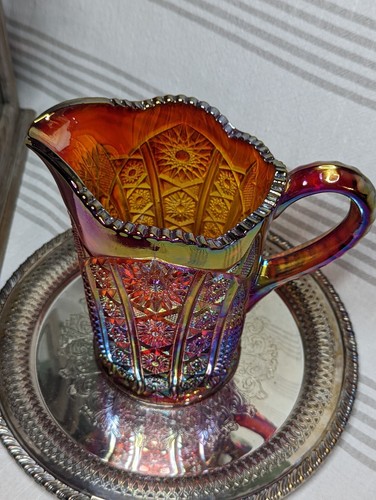 Indiana Ruby Red Sunset Amberina Carnival Glass Heirloom Water Pitcher 7.25" T - Picture 2 of 6