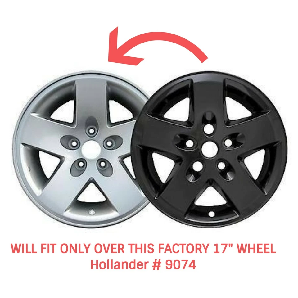 One Wheel Skin Cover Fits 2007-2018 Jeep Wrangler 17" Gloss Black 5 Spoke - Imagem 2 de 3