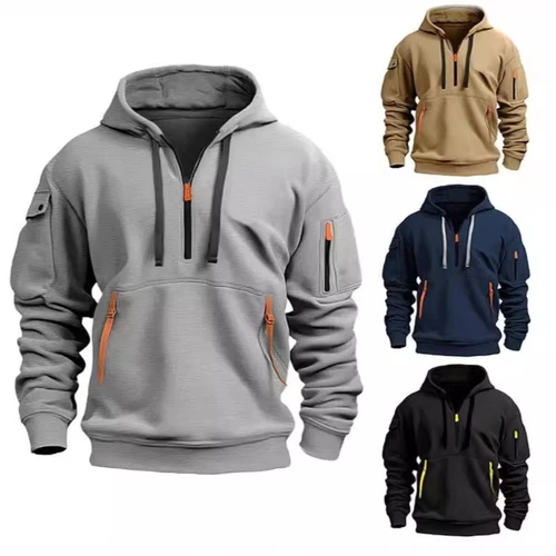Men's Hooded Hoodie Zipper Multi-Pocket Pullover Jacket Sports Casual Sweatshirt - Picture 17 of 32