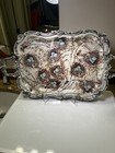 Rare Towle Silver Plated Rectangle Large Tray W/ Handles & Decoupage Bird Nests