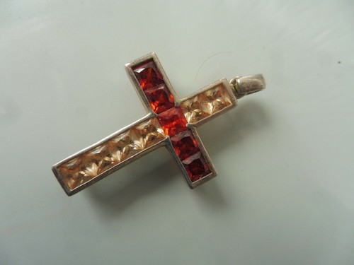 Belle Pendentif, Croix, 925 Argent Avec Poli Pierres, 4,6cm, Lumani - Photo 2 sur 4