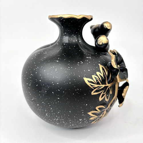 NEWQZ Ceramic Vase & Plate Set Chinoiserie Home Decor Floral Black Gold 3D - Picture 5 of 14