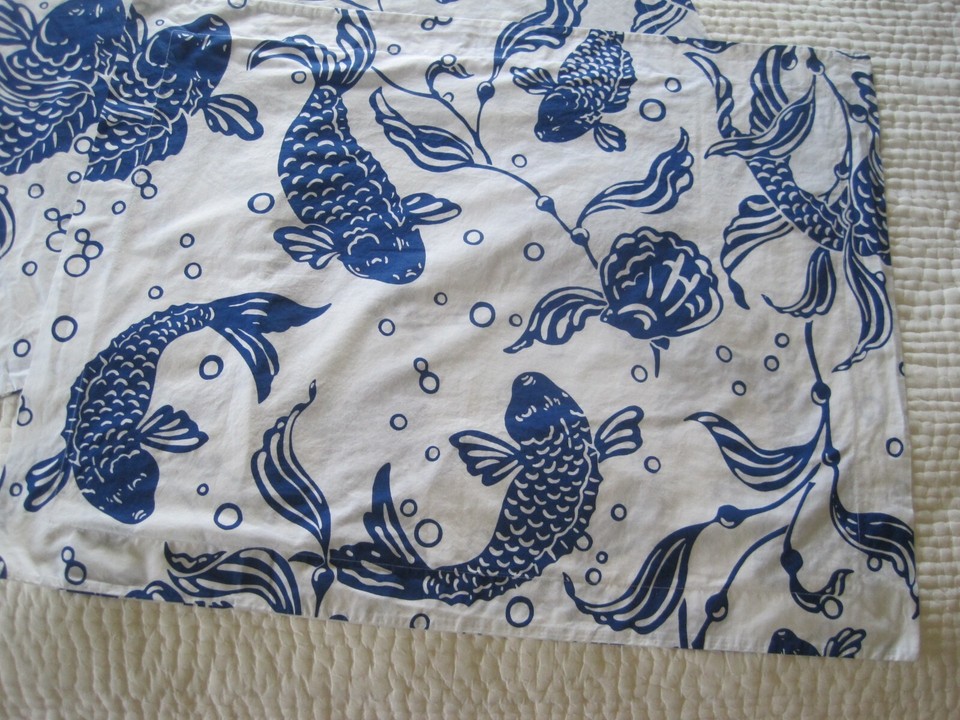 XLNT Retired POTTERY BARN Blue & White Koi Fish QUEEN Duvet Set eBay