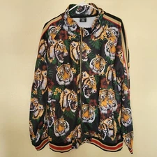 Victorious Jacket Mens 2XL Black AOP Tigers + Flowers Full Zip Track Streetwear
