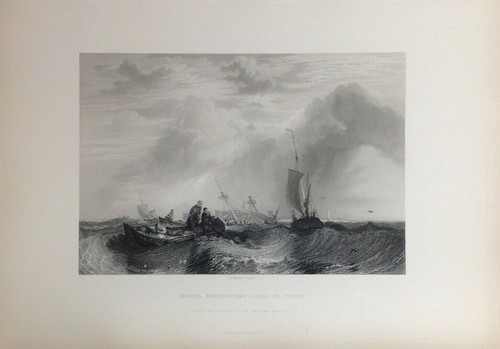Antica stampa Orange Merchantman Going to Pieces William Turner Wallis 1860 - Bild 2 von 2